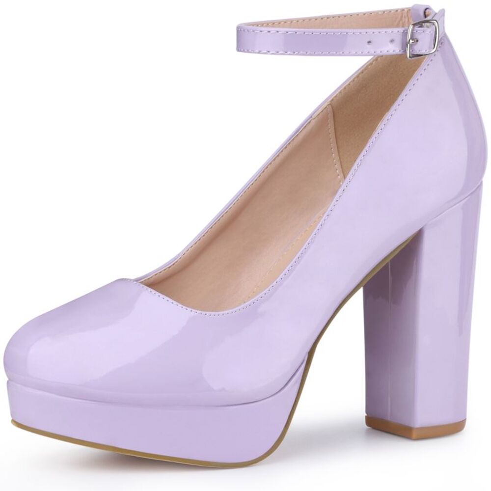 Ankle Strap Platform Chunky Heels Mary Jane Pumps Lavender